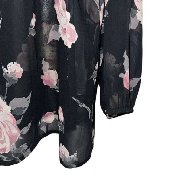 Lane Bryant Sheer Floral Long Sleeve Blouse Size 22/24 Black & Pink Roses Womens - Picture 5 of 7